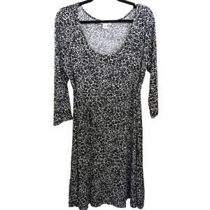 Motherhood Maternity B&W Floral Print Belted 3/4 sleeve Dress Size Large EUC